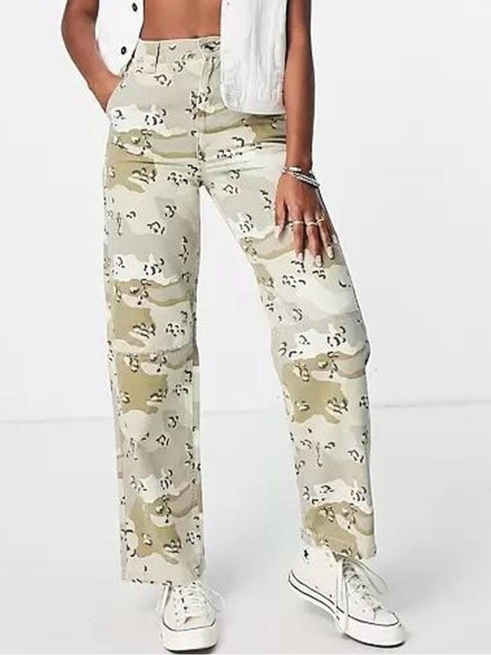 Top Shop Camo Leopard High-Rise Camo Pants in Sand